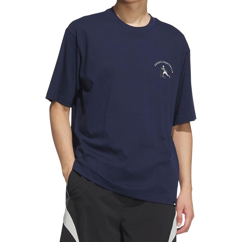 adidas SS25 Lässiges Einfaches Rundhals Sport Kurzarm T-Shirt Herren T-Shirts Tiefes Indigo JL6060