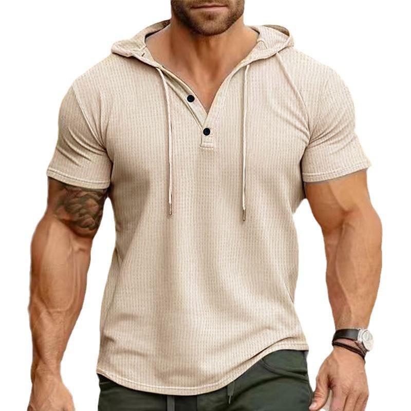 2026 Men's Summer Short-Sleeve Henley Hoodie - European & American Style