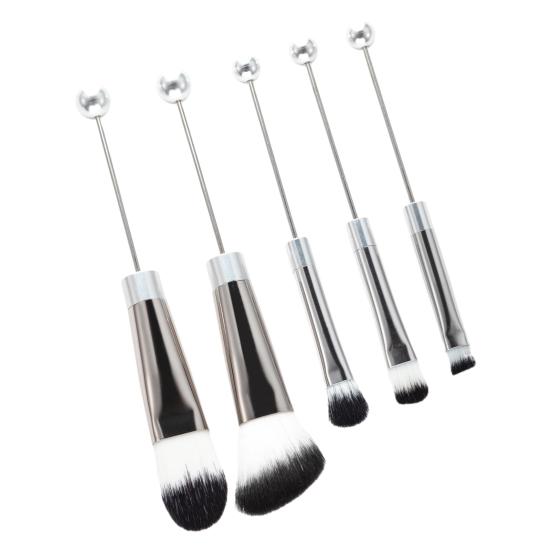 5 unids/set juego de brochas de maquillaje DIY mango de Metal con cuentas cerdas suaves finamente hechas cepillos de efecto de maquillaje delicados naturales
