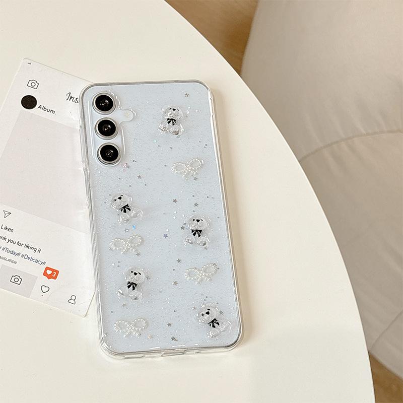 For Samsung S25Ultra Three-Dimensional Glue Drop Bear S24 Mobile Phone Case Love S23 Pearl A25 Bow