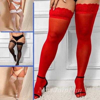 Wunderschöne sexy Spitzenstrümpfe für Frauen, transparente und dünne Strumpfwaren in Übergröße