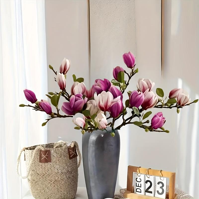 Luxury Jade Orchid Set of 6- Realistic Petals and Leaves, Decorative Living Room Entrance Table Ornament Suitable for Home, Office, 3 Purple 3 Pink