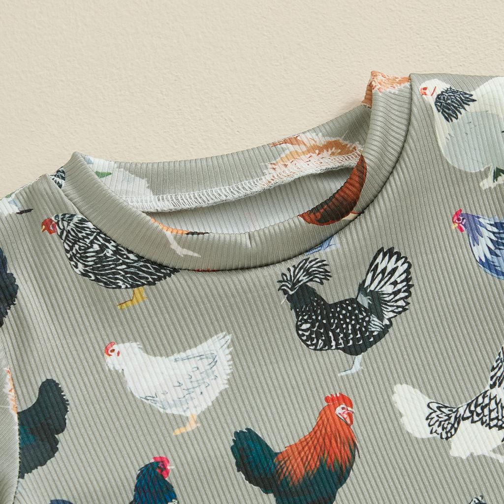 Infant Baby Summer Jumpsuit Cartoon Chicken Print Round Neck Short Sleeve Romper for Boys Girls