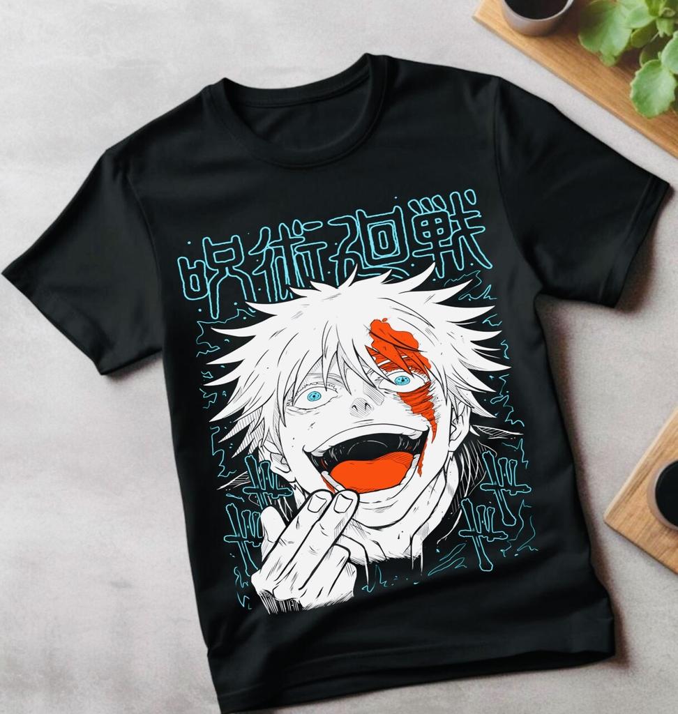 Camiseta Jujutsu Kaisen Geto Suguru Gojo Menina Anime Presente Camiseta Preta Todos os Tamanhos