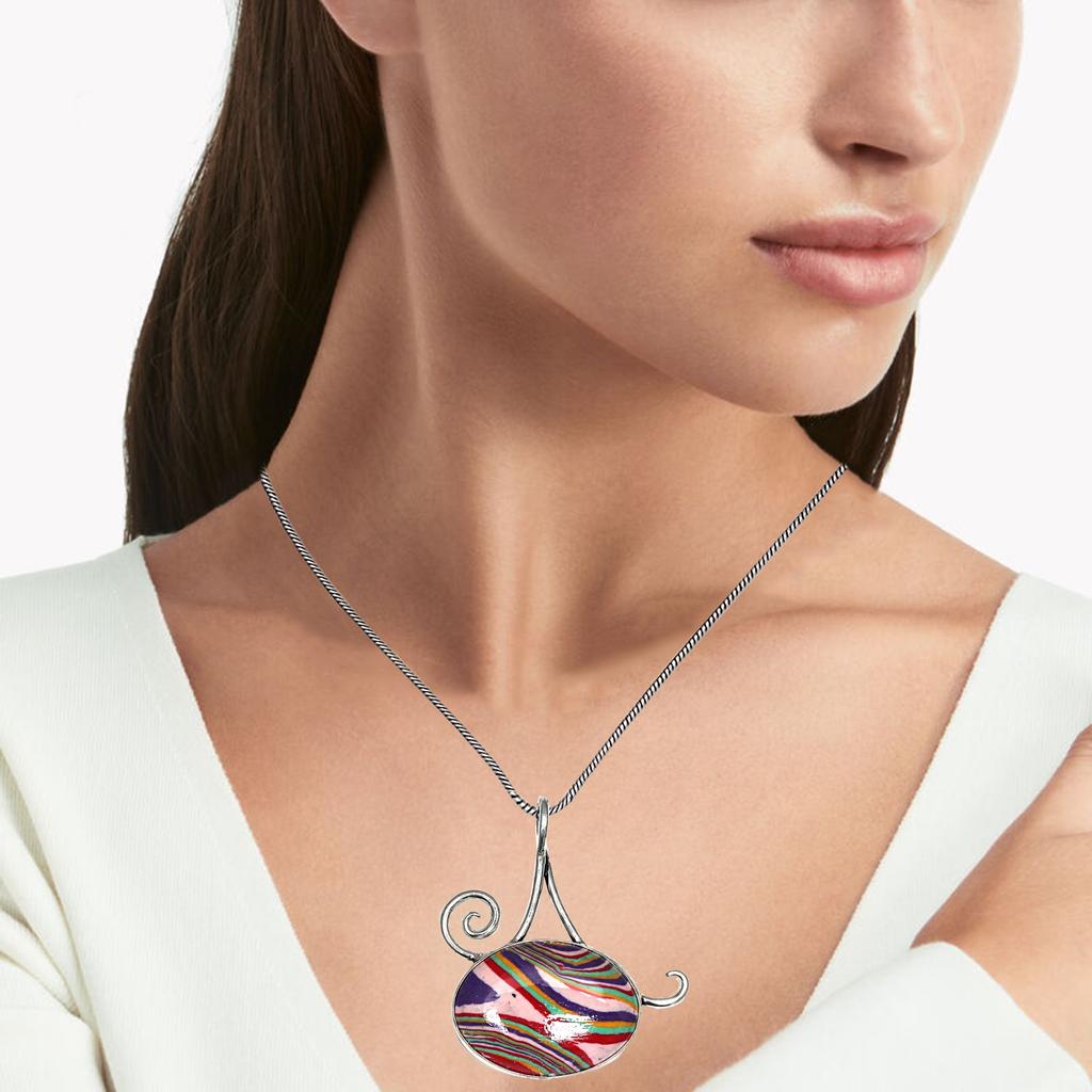 Pandantiv unisex din argint, lucrat manual, cu piatră prețioasă Calsilica curcubeu, pentru femei, 2
