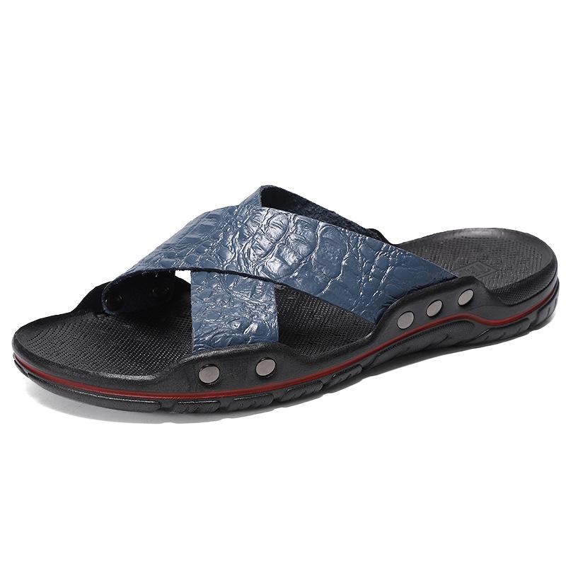 Men s Summer Frosted Leather Slippers - Round Toe, Flat Heel, Cowhide Sandals. 38