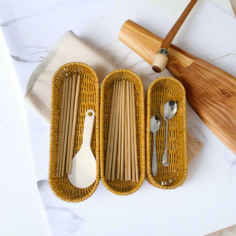 Härte Rattan Weide Geflochten Servierkörbe Haushalt 7 Stile Ablass Stäbchen Gabel Löffel Halter Handgeflochtener Rattan Korb