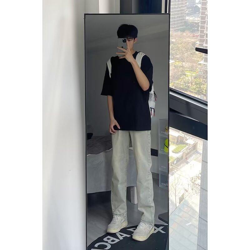 

Джинсовые брюки High Street для мужчин, ретро-состаренные, свободные прямые брюки, спортивные брюки с широкими штанинами, модные M