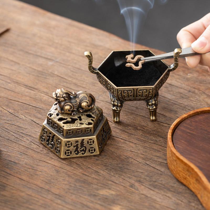 Quadruped Alloy Incense Burner Household Indoor Tea Room Office Tabletop Decoration Purification Incense Coil Aromatherapy Stove