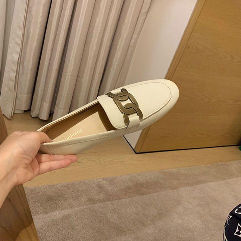 One-pedal Small Leather Shoes British Style 2025 New Flat-soled Single Shoes Women's Shoes Autumn Loafers Versatile Doudou Shoes