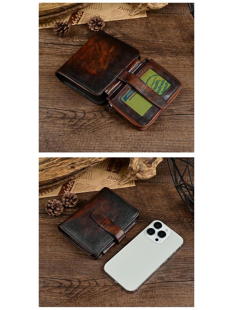 Men's Retro Leather Short Wallet - Top Layer Cowhide