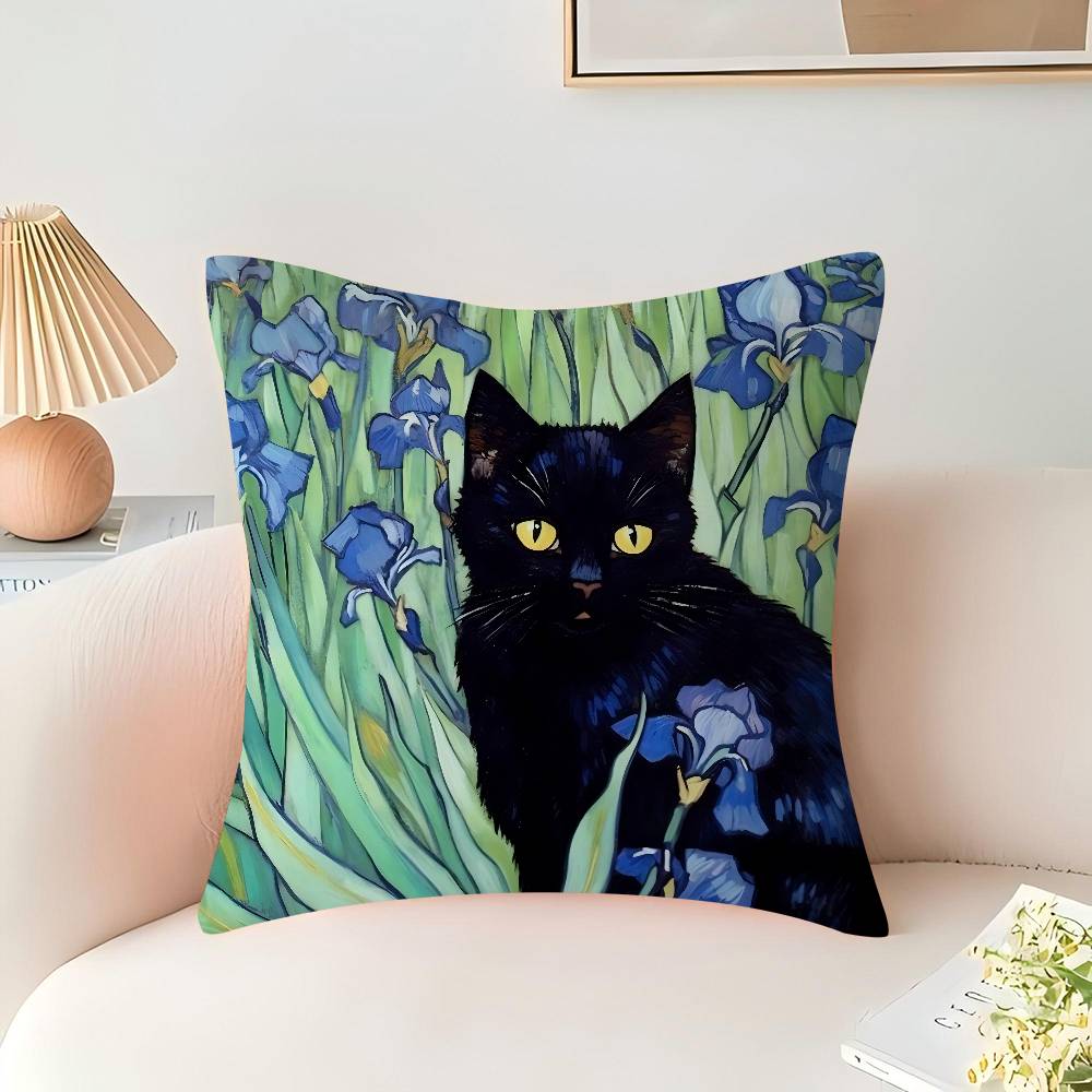 Подушка Черный Кот Ван Гог Наволочка Подушка Гостиная Диван Домашний Декор На Заказ 16x16Inch
