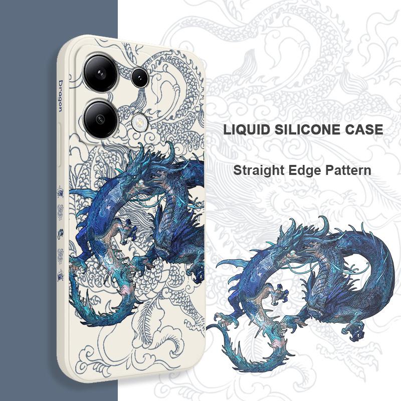 Blue Dragon Phone Case For Xiaomi Redmi Note 14 13 12 12S 11 11S 10 10S 9 9S Pro Plus 4G 5G Liquid Silicone Cover