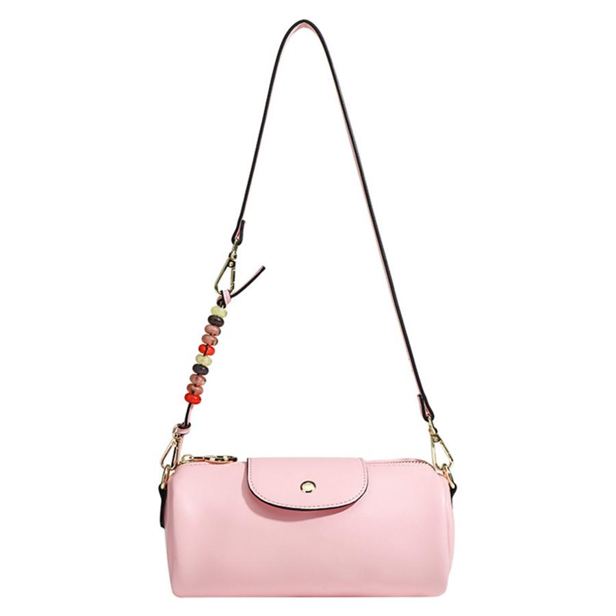 

Fashi Round Cylinder Bag Trendy Zipper Large Capacity Single Crossbody Bag Pink/black Pillow Bag For Femele Purse Handbags 20x10x10cm розовый