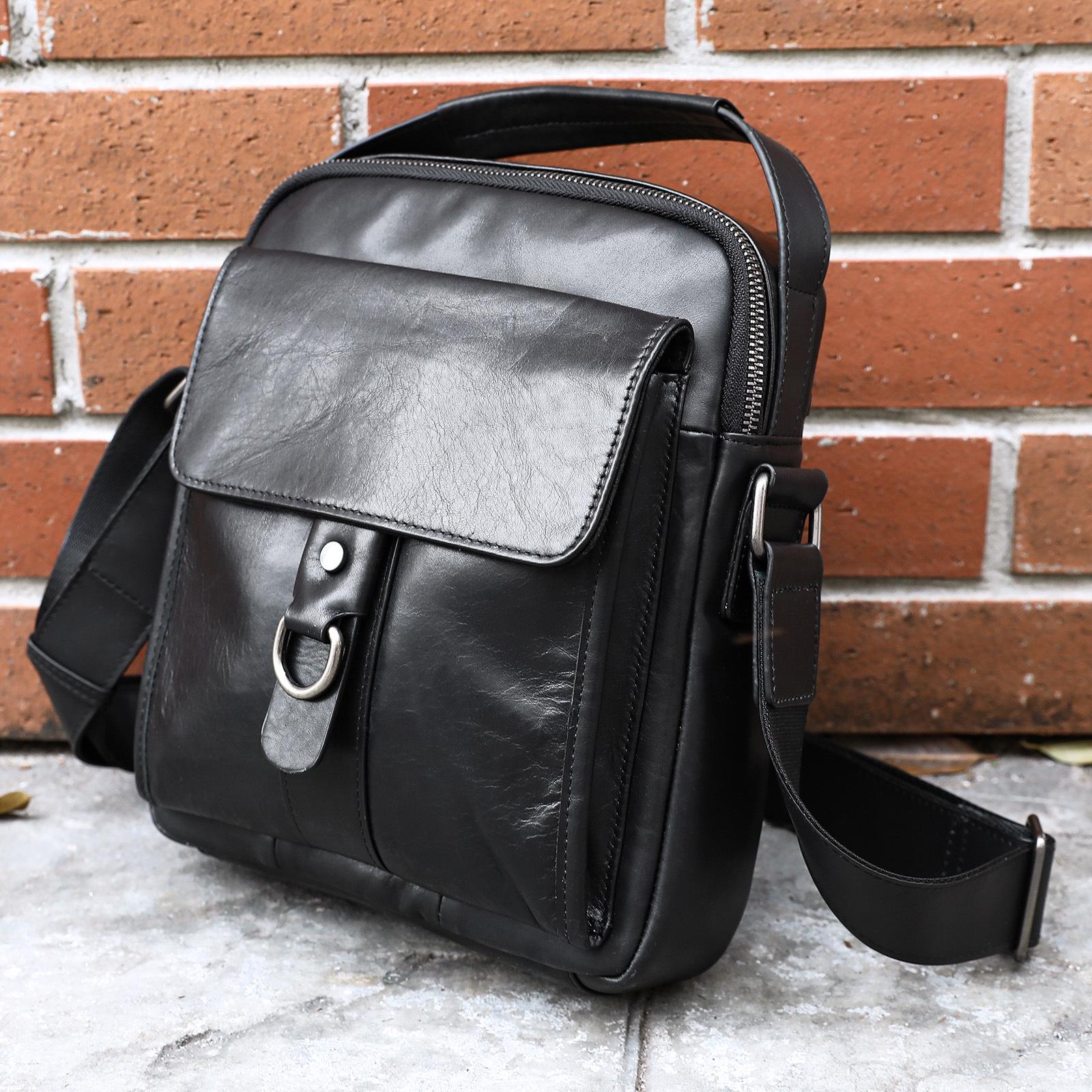 

Мужская сумка через плечо из натуральной кожи в стиле ретро, повседневная сумка на одно плечо из натуральной кожи, маленькая сумка через плечо чёрный