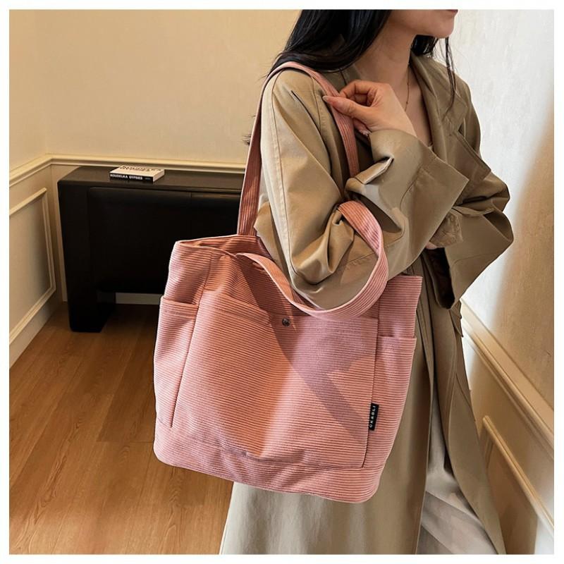 

Stripe Flannel Bag Women s Large Capacity Casual All-match Shoulder College Student Class Tote 38x14x31 рожевий