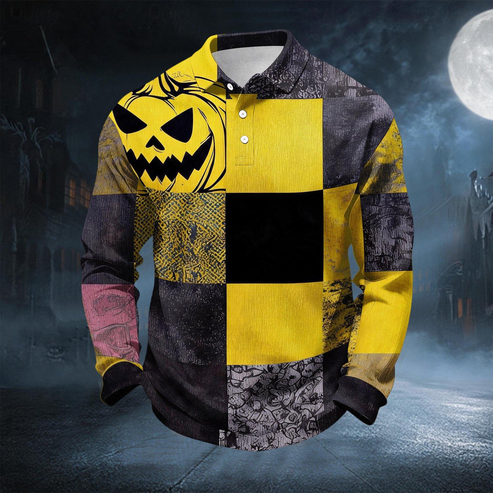 Men s Long Sleeve Button Down Collar Shirt for Halloween Casual Wear S