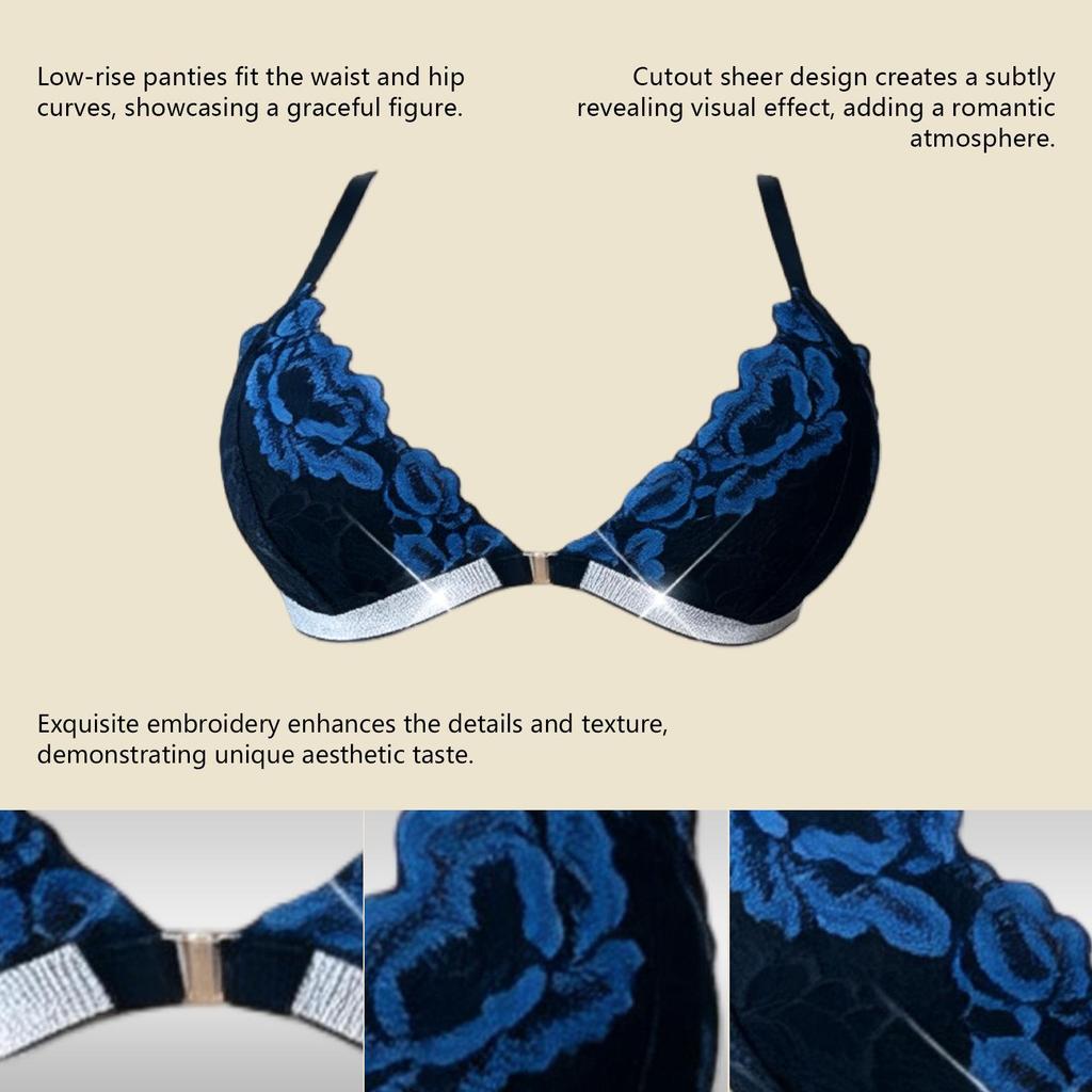 Zeriluna Rhinestone Lace Push-Up Lingerie Set: Enhancing Bust and Silhouette.