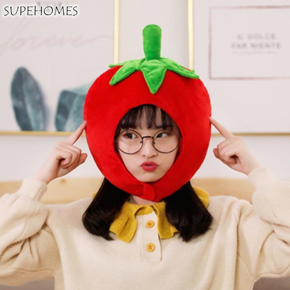 Funny Cute Tomato Shape Plush Hat Fluffy Super Soft Warm Earflap Cap Cartoon Cosplay Hat Halloween Costume