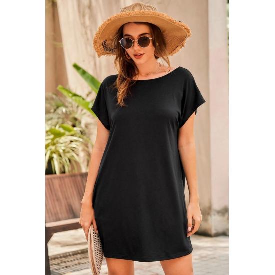 Sundresses Damen-Übergröße-Kleid mit Rundhalsausschnitt, schwarz, Schmetterlingsrücken, bedruckt