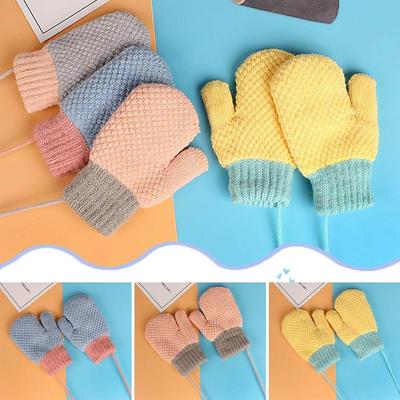 Children Hanging Neck Soft Cute Kids Gloves Knitted Mittens Thick Warm For 2-6 Years Old