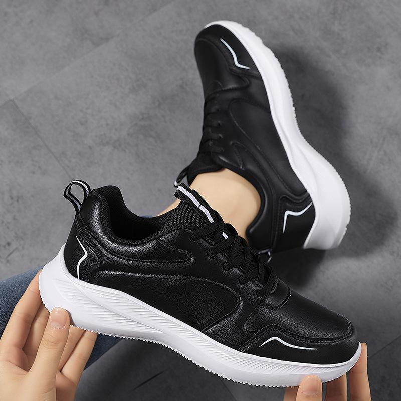 2025 spring new running shoes fashionable versatile leather surface breathable lightweight soft sole shock absorption comfortable sports shoes