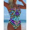 Summer Sexy Abstract Pattern Printed One-piece Swimsuit Slim Fit and Slimming, Deep U-back Design, Beach Pool Vacation Eye-catching Fashion Swimsuit
