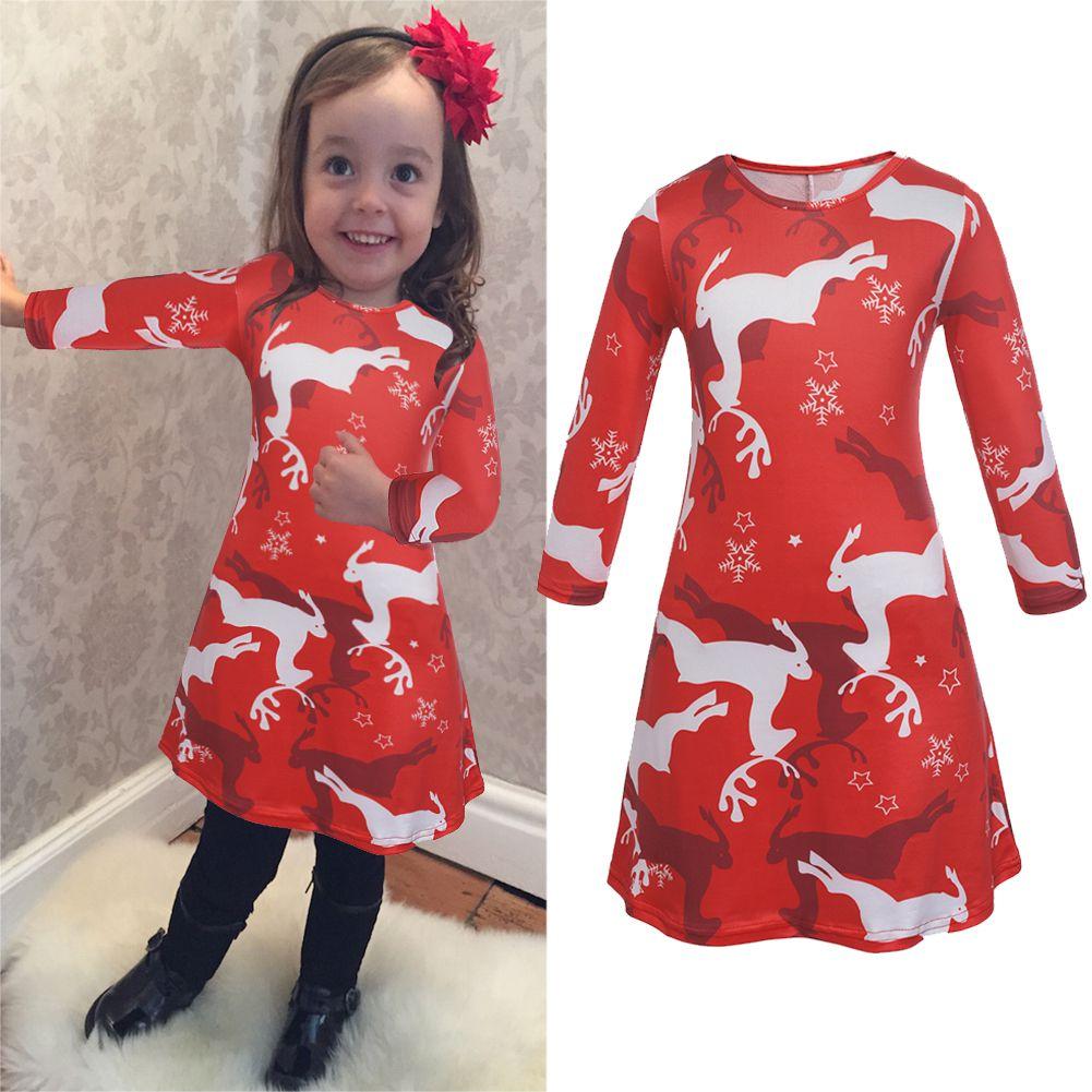 Christmas Kids Dress Girl Santa Claus Elk Long Sleeve Party Birthday Gift