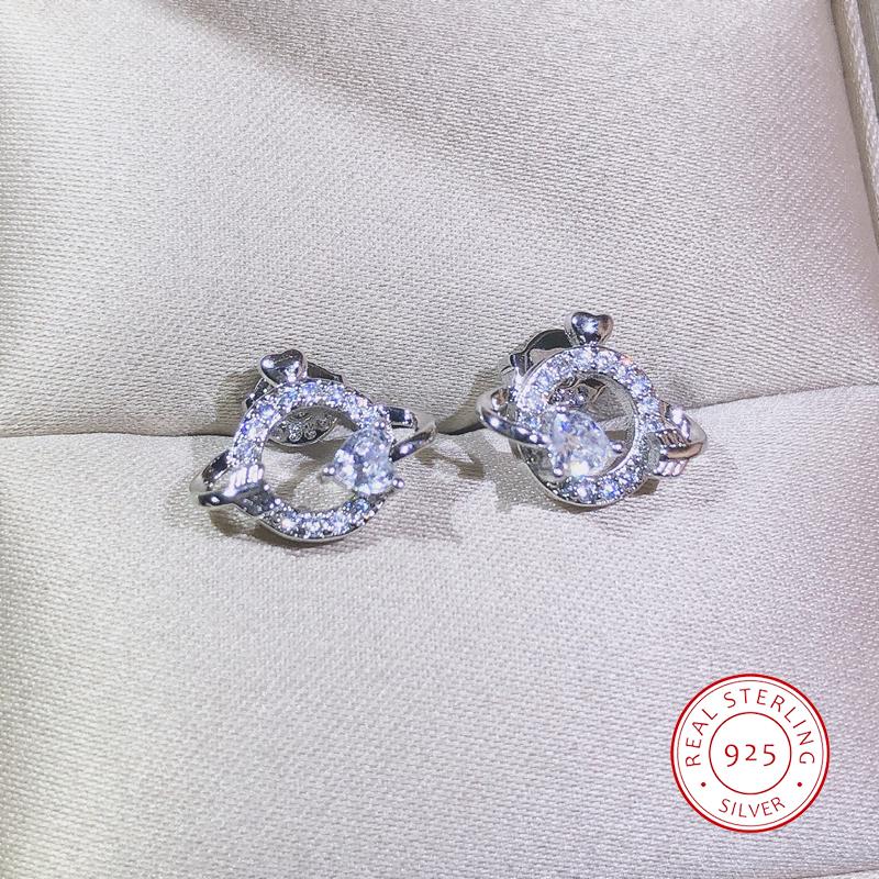 925 Sterling Silver Exquisite Cupid's Arrow Zircon Stud Earrings Women's Christmas Gift Hearts Arrows Jewelry Gift