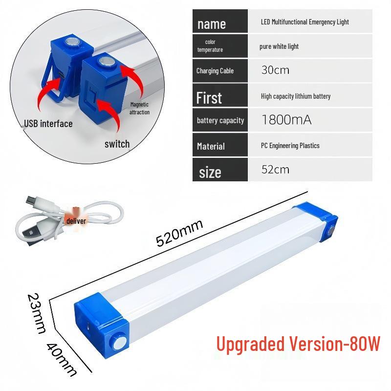 USB Rechargeable LED Emergency Tube: Magnetic Suspension for Home, Camping, and Market Lighting
