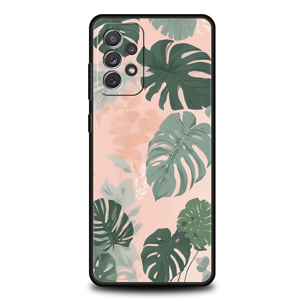 Leaves Monstera Green Phone Case For Samsung A15 A13 A51 A71 A41 A31 A21S A03S A05 A35 A32 A55 A23 A25 A33 A53 A73 5G Cover