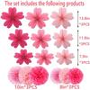 15PCS Pink Party Dressing Set, Tissue Paper Pom Poms Decorations and Hanging Pastel Flower Fan Suitable for Grad Birthday Wedding Party Wall Ceiling