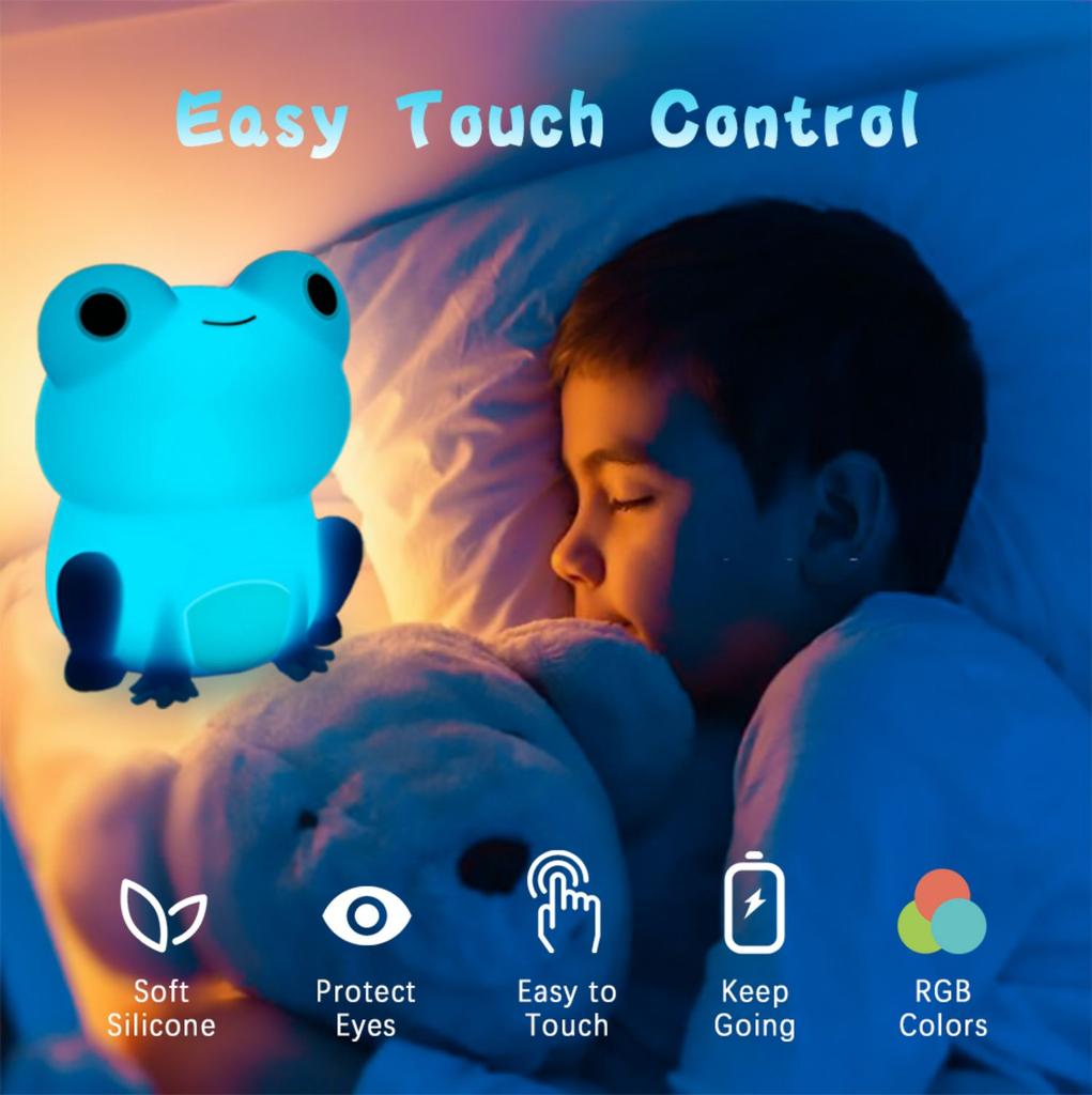 D5 Night Lamp for Kids Frog Silicone Sleeping Night Light Dimmable Timer Rechargeable Colorful Light Room Decor Children Gifts