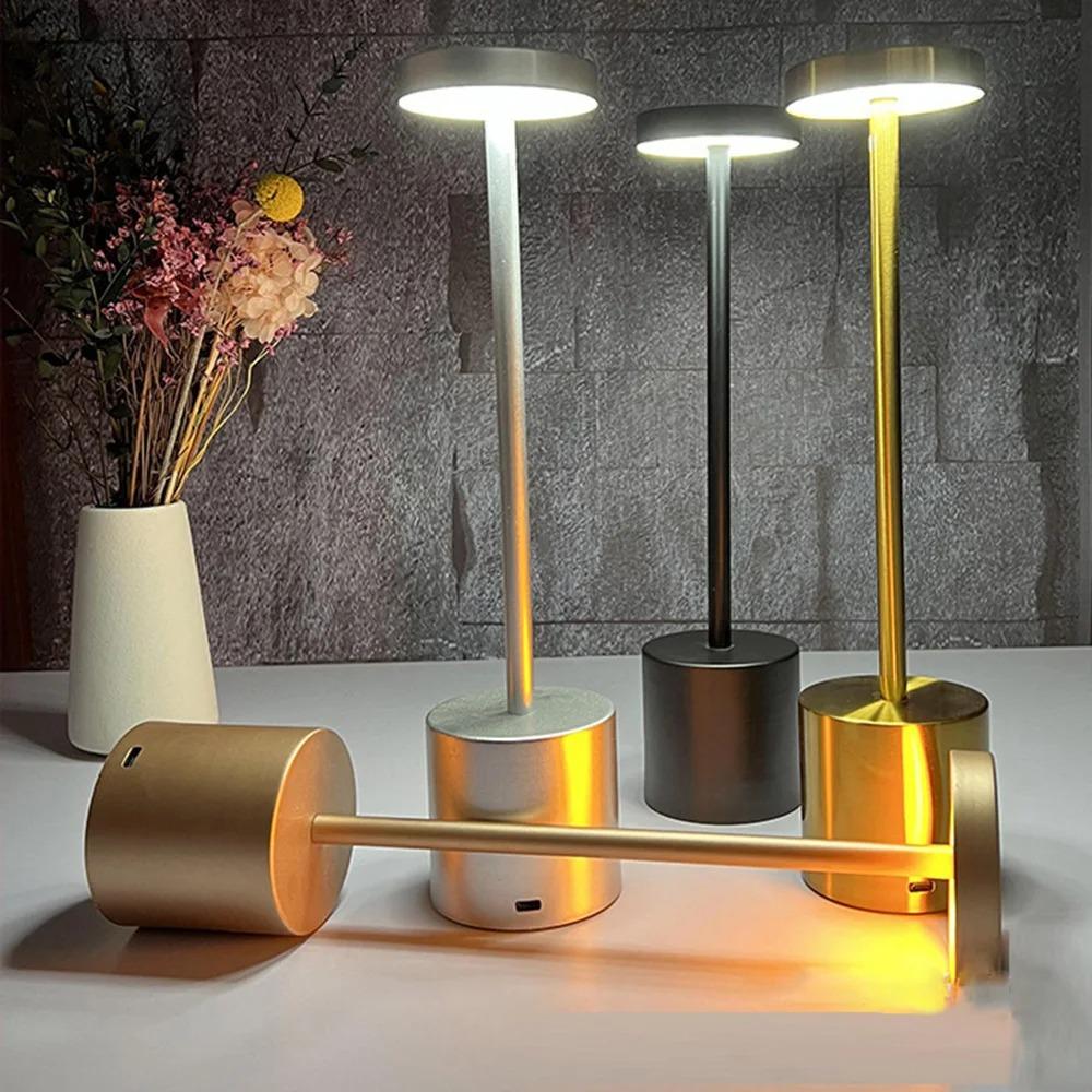 Simple LED Rechargeable Touch Metal Table Lamp Three Colors Bedside Creative Ambient Light Bar Outdoor Decoration Night Light