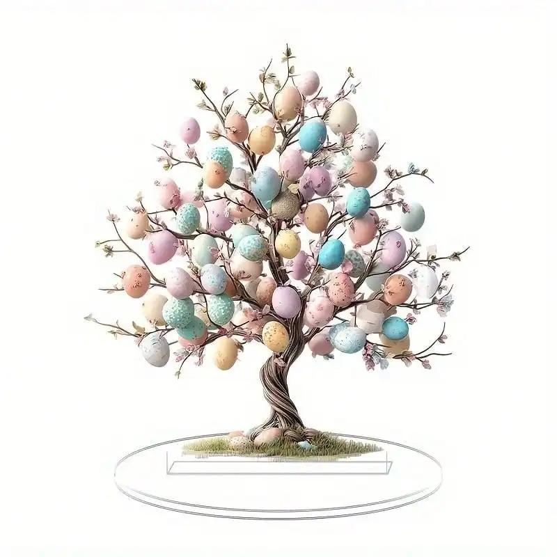 

2D Flat Bohemian Style Bird Egg Tree Acrylic Desktop Decoration, Home Decor Plaque Hanging Wall Art Decorative Garden Decoration for Room Door Signs H 20*18.1CM