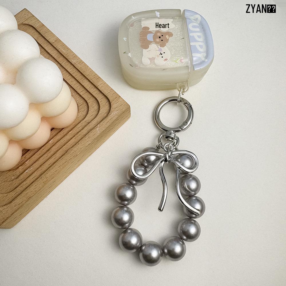 Korean Style Keychain Pendant: Metal Irregular Bow with Pearl Beads for Phone or Bag Accessories