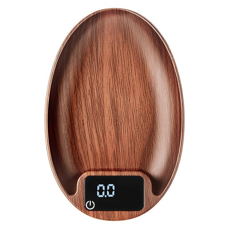 JUSTINLAU 0.1g High-precision Coffee Scale Electronic Coffee Weigh Scale with Bean Tray Walnut Wood Grain Mini Coffee Bean Scale