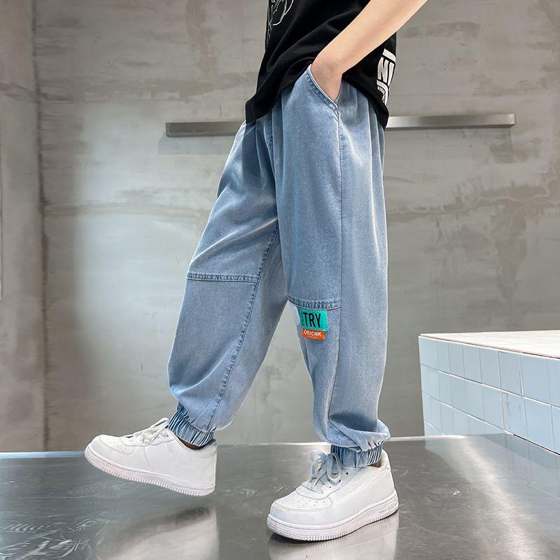 

Брюки из джинсовой ткани Tencel с защитой от комаров, тонкие повседневные брюки из ледяного шелка для мальчиков, летние дышащие 130