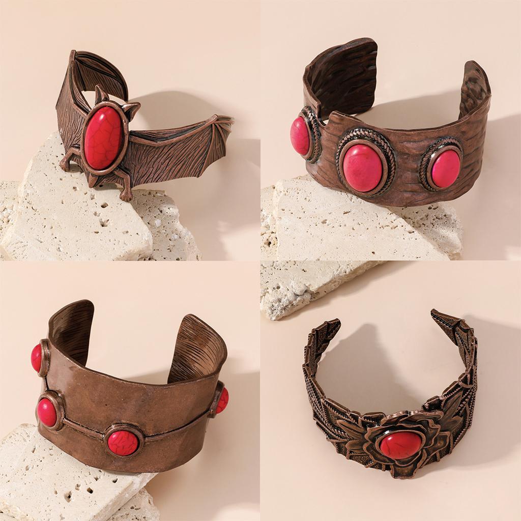 Cross Border Hot Retro Ethnic Style Inlaid Turquoise Bracelet For Women Of The Miao Ethnic Group Carved Into Old Bohemian Style Accessories