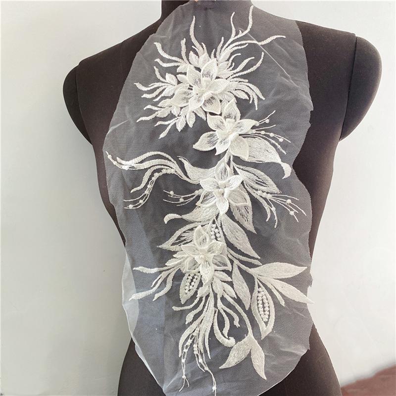 1Pc Flower Pearl Embroidery Applique Patch Sew On Hat Clothes For DIY Lace Fabric 47*16CM