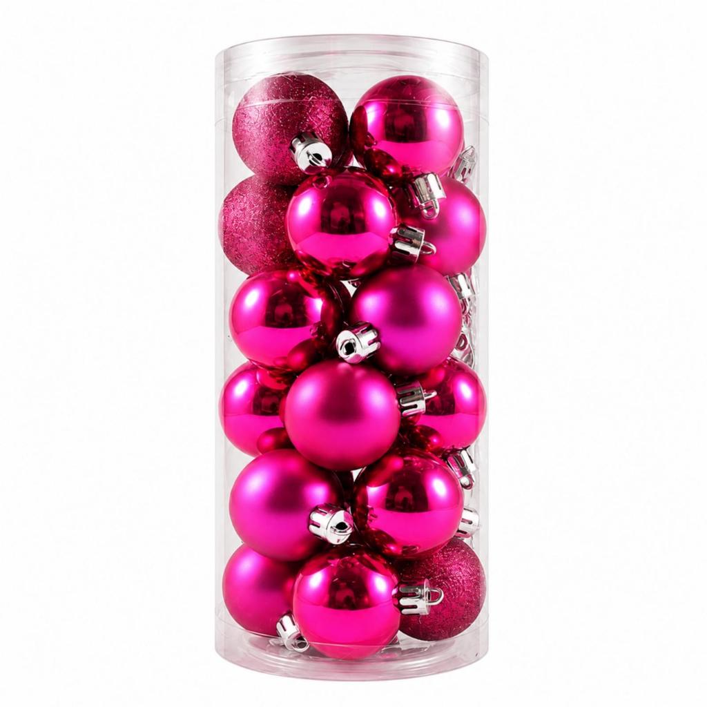 24 Pieces Christmas Bauble 3 Cm Diameter Hanging with Metal Cap Glossy Ornament for Holiday