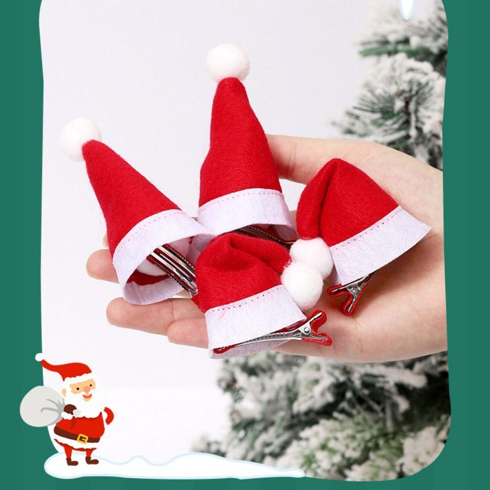 10Pcs Mini Christmas Hat Clips Red Hair Grips Barrettes New Hairpins  Christmas