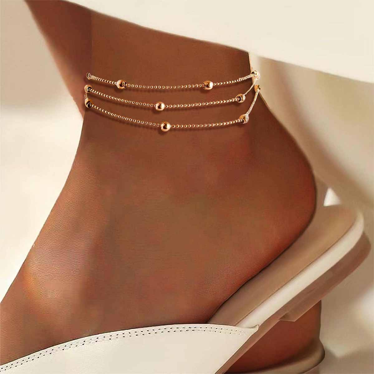 1 simple and shiny metal style multi-layer chain women s anklet stainless steel plated 18K gold anklet золотой