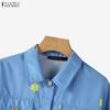 ZANZEA Women Casual Turn Down Collar Long Sleeve Print Blouse