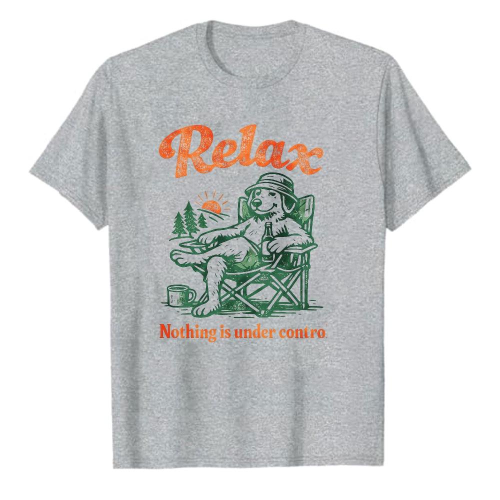 Retro Relax Nothing Is Under Control Bear Camping Forest Sunset Graphic Unisex Cotton T Shirt Print Outdoor Leisure Casual Tees