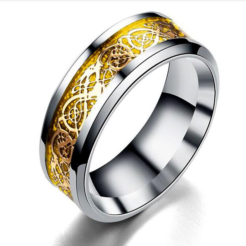Fashion Dragon Inlay Ring Stainless Steel Jewelry For Men Comfort Band Ring 8mm~