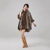 European & American Fall/Winter Faux Mink Fur Hooded Shawl Cape Woolen Cardigan for Women Plus Size
