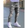 Jeans Homme Multi-Couleurs Industrie Lourde Grande Taille Déchirés Bleu Vieux Coupe Ajustée Pantalon Élastique Tendance