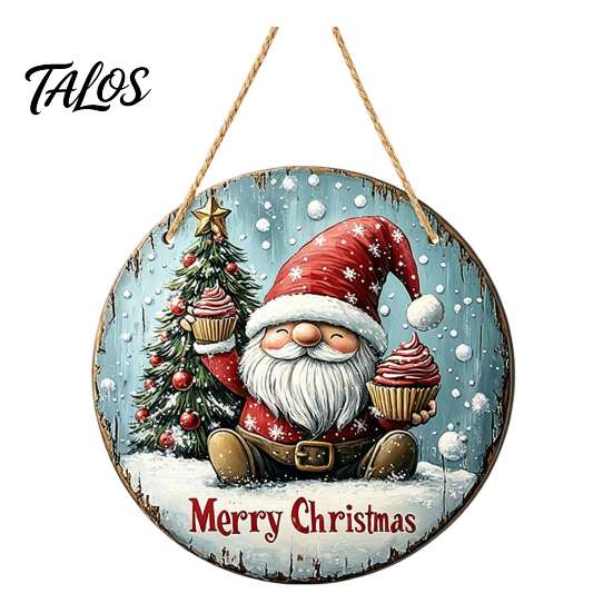 Rustic Christmas Wall Decor Wooden Round Hanging Sign, Santa Claus Highland Cow Winter Theme Farmhouse Holiday Art Door Decor, Welcome Ornament