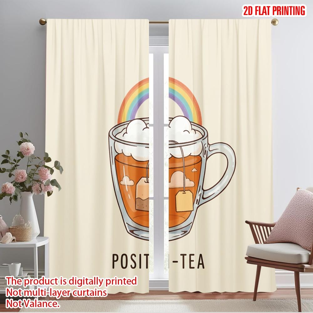 2pcs 2D flat printing Window Drapes Positive Rainbow Cloud Tea 100% Polyester Without Electricity 0 for gold wall decor